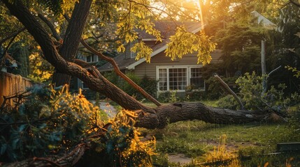 Hazardous tree limb threatens safety in residential zones due to severe weather conditions or excessive growth beyond the trunk's limits, highlighting the necessity for prompt trimming.