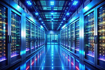 Fototapeta premium quantum computing 2023 futuristic data center server room bright cold tones high contrast sharp focus highlighting 2023 technological breakthroughs