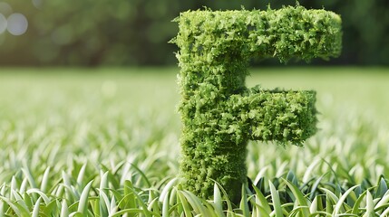 Grass alphabet letter F isolated on grass background