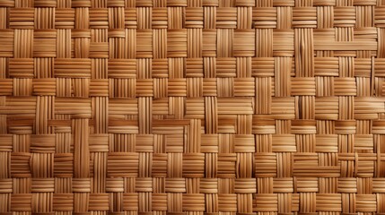 A close-up view of a woven bamboo mat, showcasing intricate patterns and textures. The natural golden-brown color adds warmth and an organic feel to the design. Japanese traditional tatami texture.
