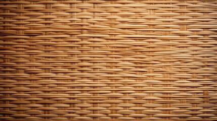 Obraz premium A close-up view of a woven rattan texture, showcasing intricate patterns and natural tones. The surface appears smooth and uniform, ideal for backgrounds or design.