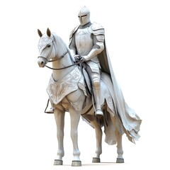 Fototapeta premium Isolated White Knight on Horseback in Gleaming Armor Carrying Shield and Sword
