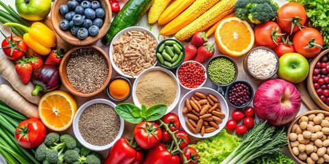 A colorful array of fruits, vegetables, grains, and proteins for a balanced diet