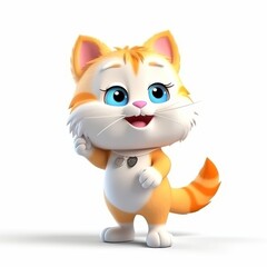 Obraz premium Cute Animated Cat Character with Blue Eyes and Golden Fur - Illustration