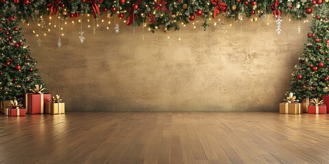 christmas interior wall background with floor and space for text - Powered by Adobe