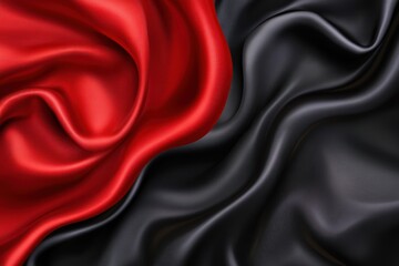 Obraz premium Red and black silk satin fabric background with drapery, closeup. Abstract background