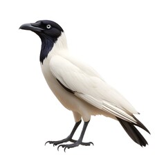 Fototapeta premium Striking Monochrome Portrait of a Perched Corvid Bird on Isolated White Background
