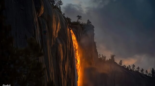 Firefall Yosemite National Park California USA Dramatic Landscape Sunset