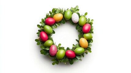Obraz premium Easter Egg Wreath with Green Leaves