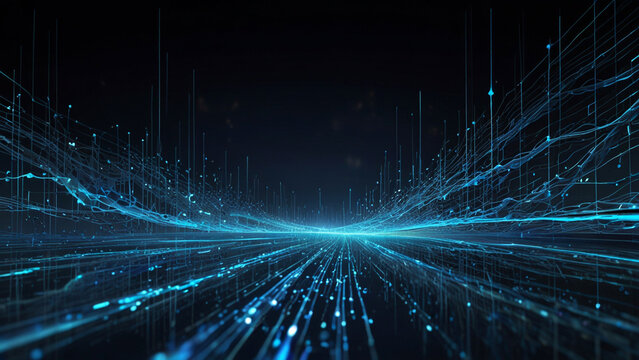 Abstract blue tech background with digital waves cyber quantum computing and electronic global intelligence