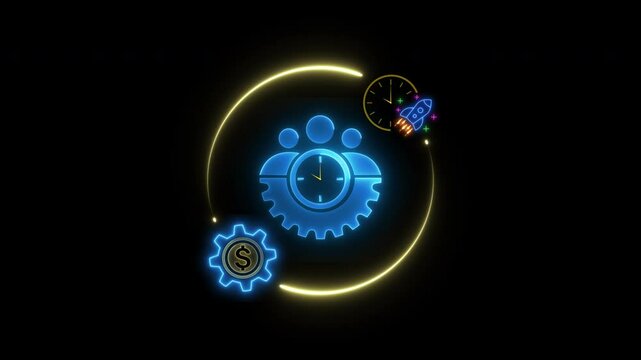 Business efficiency concept, how much a company or organization can produce as it relates to time, cost and quality. Glowing neon line of efficiency icon isolated on transparent background.