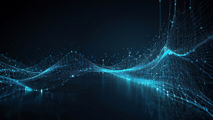 Abstract blue tech background with digital waves cyber quantum computing and electronic global intelligence
