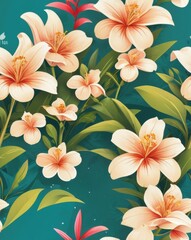 Obraz premium Textures and tile backgrounds of A beautiful floral pattern with many pink flowers and green leaves mosaic textures, repeating backgrounds