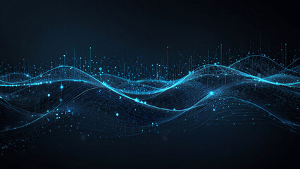 Abstract blue tech background with digital waves cyber quantum computing and electronic global intelligence