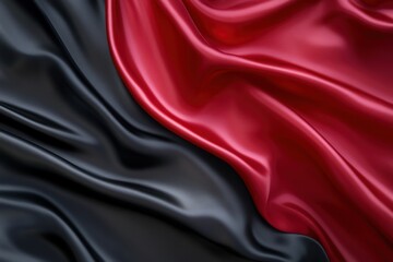 Obraz premium Red and black silk satin fabric background with drapery, closeup. Abstract background