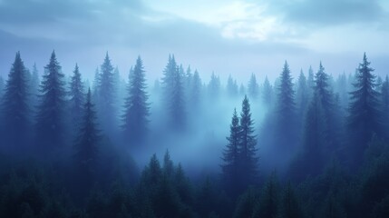 Fototapeta premium Mysterious Foggy Forest at Dusk
