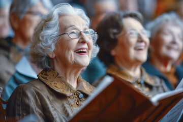 Fototapeta premium Close-up of elderly women singing in a choir