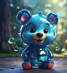 playful bear character with big ears and a friendly face, encased in a glossy blue bubble, ideal for kids&rsquo; art, animal-themed designs, and brand mascots that radiate joy, friendliness, and fun See Les