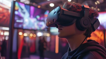 Young Man Experiencing Virtual Reality Immersive Technology