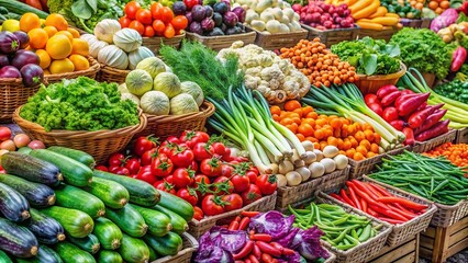 Abundance of fresh vegetables at the market with colorful variety for a healthy organic diet nutrition cooking