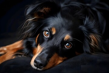 Fototapeta premium Black and white portrait of a dog captured in close-up