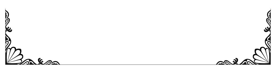 Bottom corner of paper. Text box. Vintage corner, black lines on white background. Line for making a frame