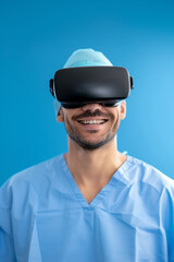 A man wearing a blue lab coat