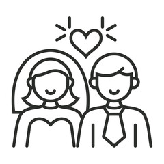 Wedding couple outline icons, minimalist vector illustration and transparent graphic element. Isolated on white background