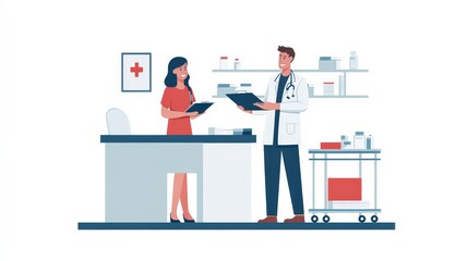 Compassionate Registered Nurse Providing Patient Care in Hospital Setting - Flat Design Illustration