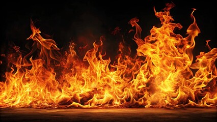 Fototapeta premium Fiery flames dancing on a dark background, emitting intense heat and creating a dangerous inferno