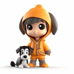 Fototapeta premium Cute Child Character in Orange Dog Costume with Adorable Puppy Illustration - Fun and Playful Design