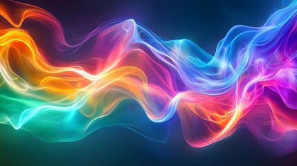 30. Dynamic, swirling waveforms in a spectrum of bright colors in a transparent environment