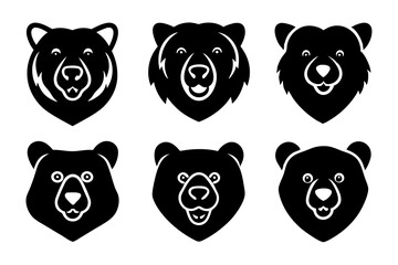Set of Bear head icon silhouette vector illustration
