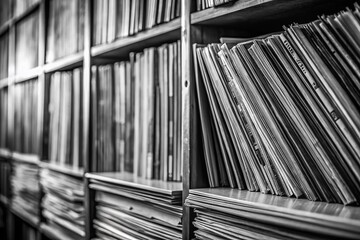 Obraz premium monochromatic urban record stack