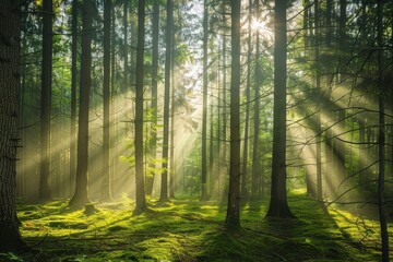 Obraz premium Tranquil Sunlight-Dappled Forest