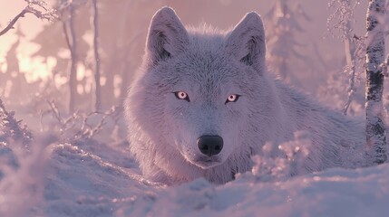 Obraz premium Majestic White Wolf in Snowy Winter Forest