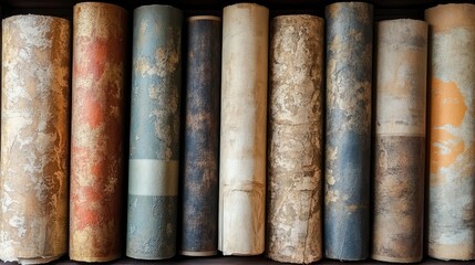 Obraz premium Various wallpaper rolls. Different textures and colors , ai