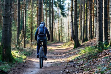 Obraz premium Mountain Biker in Wooded Paradise