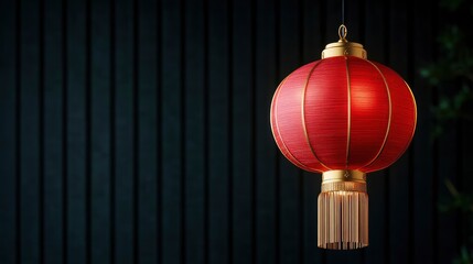 Red Chinese Lantern Hanging Against a Dark Background