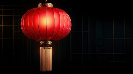 Red Chinese Lantern Hanging in Dark Room
