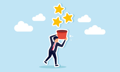 Competing for service ratings and excellence, striving for superior performance quality concept of A businessman reaching out to catch stars, symbolizing the pursuit of top ratings
