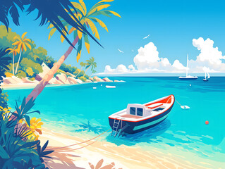 蓝色大海和绿色的椰子树