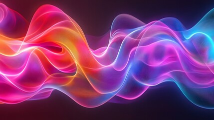 35. Brightly colored light waves forming a fluid, 3D abstract pattern on a clear background