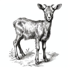 Obraz premium Detailed Illustration of a Goat in Black and White, Perfect for Farm Animal Graphics and Educational Materials