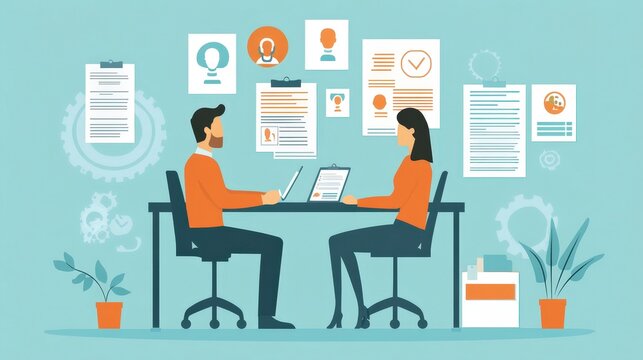 Modern Human Resources Manager: Recruitment, Employee Relations & Development Flat Design Illustration
