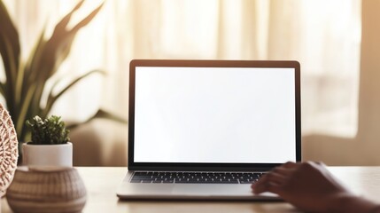 Fototapeta premium Laptop with Blank Screen on a Desk