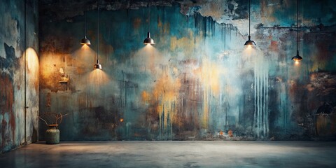 Moody pastel wall with abstract expressionist brushstrokes, industrial textures, and moody lighting, evoking introspective melancholy and atmospheric tension