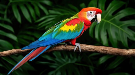 Obraz premium Colorful Macaw Parrot Perched on a Branch in Tropical Rainforest
