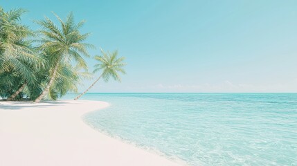 Fototapeta premium Tropical Beach with Palm Trees and Turquoise Water