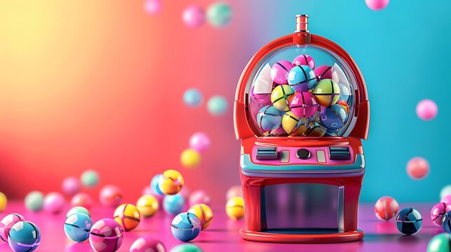 lottery machine with balls inside isolated on colorful background